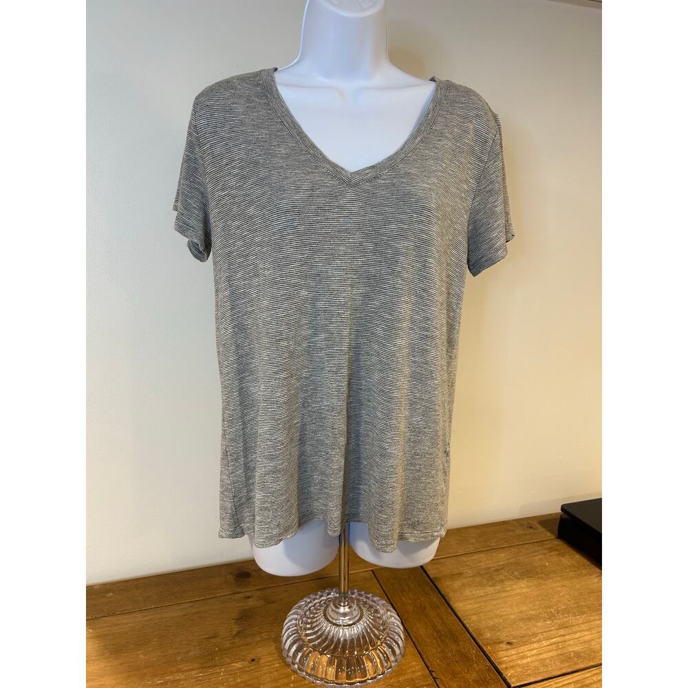MARINE LAYER Sz XS Womans Base Layer Closet Staple Modest Gray White Striped V